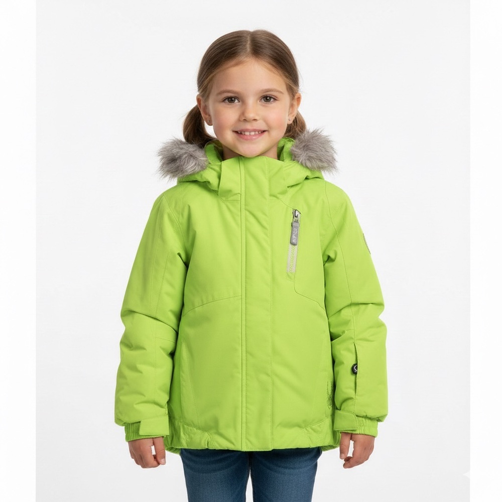 Spyder girls Bitsy Lola ski jacket insulated faux fur hood neon green size 5